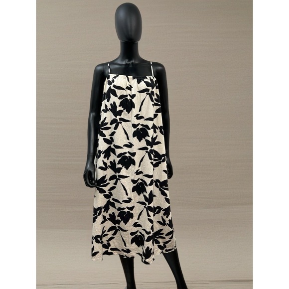 A New Day Linen Blend‎ Black White Floral Midi Dress Size XXL Pockets - Picture 3 of 9